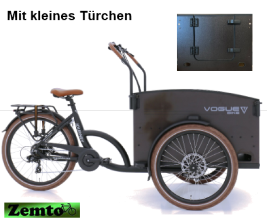 Elektro Transportfahrrad / Bakfiets Jonny 7 Gang mit Türchen, Schwarz-Braun